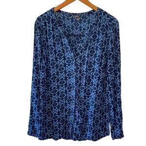 Eddie Bauer Women's Boho Printed Button Up Long Sleeve Light Weight Tunic Medium